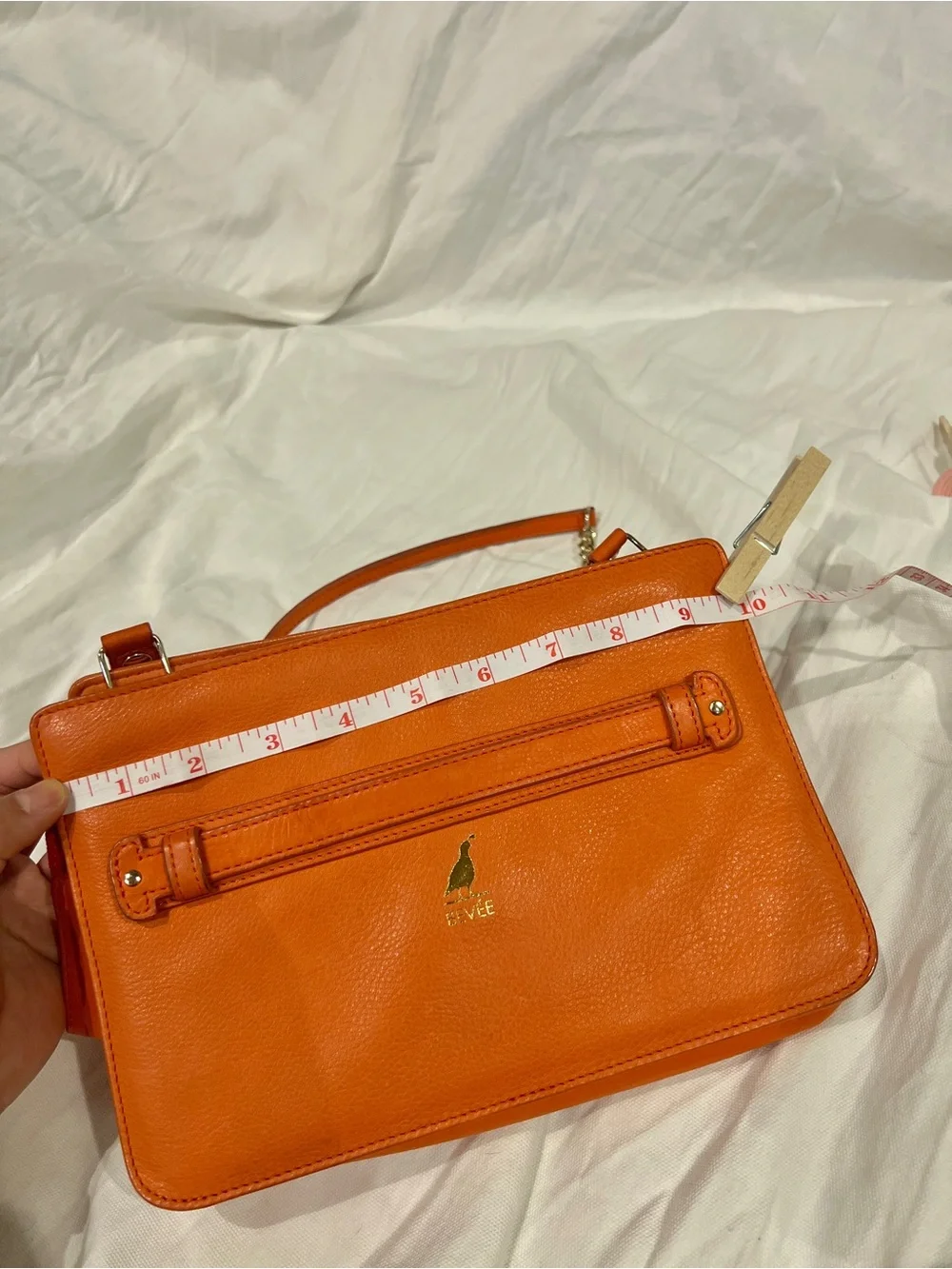 rare BEVEE Orange Pebbled Leather Convertible Clutch Crossbody‎ Wallet Chain Bag